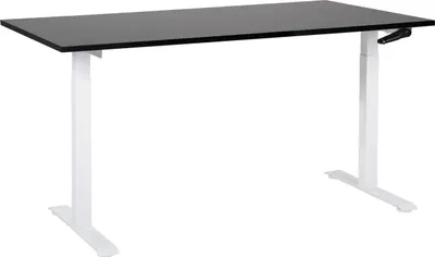 Obrázok produktu pre BELIANI Výškovo nastaviteľný písací stôl čierna stolová doska biely oceľový rám 160 x 72 cm manuálne nastavenie výšky moderná kancelária