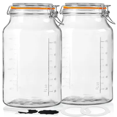 Imagen del producto de Juego de 2 grandes recipientes de vidrio herméticos con tapa a presión y cierre, de 4000 ml