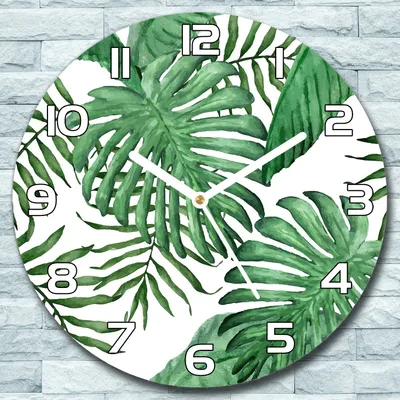 Produktbild von Wanduhr aus Glas Rund fi 30 Tropisches Blatt Quarz Deko Wohnzimmer Büro