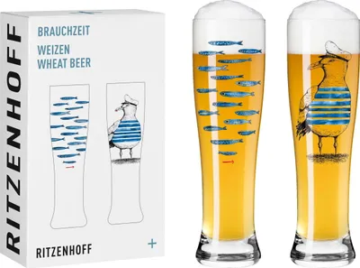 A product shot of a set of two wheat beer glasses with a box.
