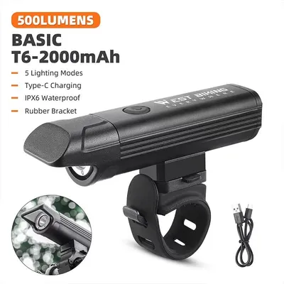 Image de Phare avant pour vélo - Lampe LED pour vélo - 500 lumens - Sans éblouissement - Étanchéité IPX6 - Rechargeable - Fixation sur le guidon
