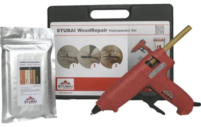 Produktbild von STUBAI WoodRepair Holzreparatur Satz BASIC mit Astfüller-Pistole 80W & Kompaktbeutel Mix 1