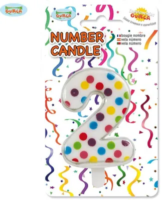 Produktbild von Konfetti Kerze Nummer 2 - Deko Geburtstag Kuchen ca. 6,5 cm