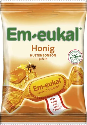 Obrázek produktu pro Em eukal medové pastilky proti kašli s tekutou medovou náplní 75g
