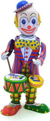 Immagine prodotto di Giocattoli vintage a molla in latta, tamburi, clown da circo, robot, meccanismo a orologeria, regalo