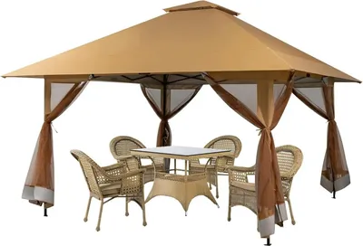 Image de Pavillon de jardin - Pavillon pliable pop-up - 4 x 4 m - Hauteur réglable - Parois latérales avec moustiquaire - Protection UV 50+ - Structure en acier - Polyester 201T - Marron