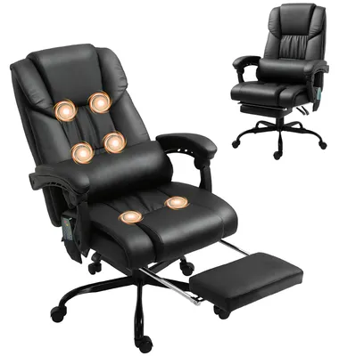 Obrázok produktu pre Ergonomická kancelárska stolička Vinsetto s masážnou funkciou a podnožkou, čierna umelá koža
