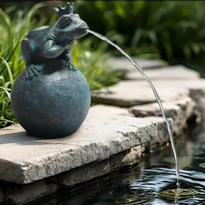 Productafbeelding van Waterspuwer - Kikkerkoning - Zonne-energie - Polyresin brons - 12 x 12 x 21 cm