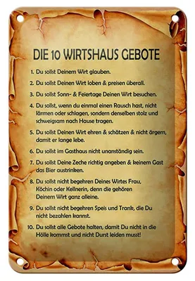Produktbild von Blechschild Spruch 12x18cm die 10 Wirtshaus Gebote
