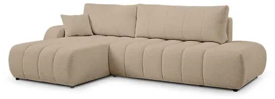 Immagine prodotto di Divano angolare con funzione letto, modello Baloa, rivestito in velluto color beige, lato sinistro