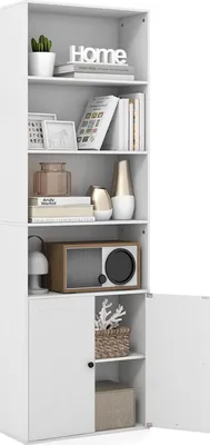 Produktbild von GOPLUS Bücherregal mit 4 Fächern, Aktenregal mit Schranktüren, Büroregal Aufbewahrungsregal für Büro, Wohnzimmer, Weiß, 60 x 24 x 180 cm