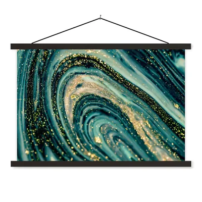 Produktbild von MuchoWow® Textilposter Marmoroptik - Luxus - Gold - Türkis - Glitzer 120x80 cm mit schwarzem Rahmen - Wanddeko
