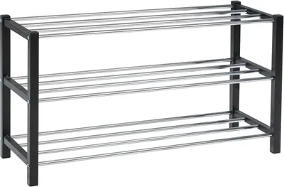 Produktbild von Schuhregal - Schwarz - Chromfarben - MDF - Metall - 80 x 28,5 cm - mit 3 Ablageflächen