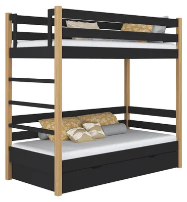 Immagine prodotto di Letto a castello in legno con cassetto N03 Nero / Rovere naturale 120x190