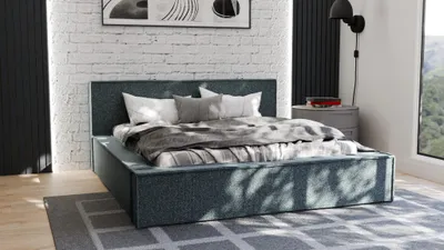 Produktbild von Polsterbett Doppelbett ALDANA 200x200cm Komplettset in Stoff Puente Türkis