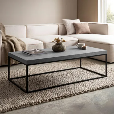 Zdjęcie produktu dla Stolik kawowy FineBuy 120 x 60 x 38 cm, szary, nowoczesny design, prostokątny stolik do salonu, duży stolik do salonu, metalowe nogi