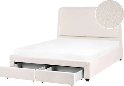 Obrázok produktu pre BELIANI Posteľ so zásuvkami krémová biela čalúnenie bukram 160 x 200 cm úložný priestor s čelom moderný škandinávsky štýl spálňa
