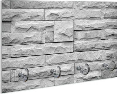 Produktbild von Wallario Schlüsselbrett aus Glas, Motiv: Steinwand grau, 30 x 20 cm mit 4 Haken