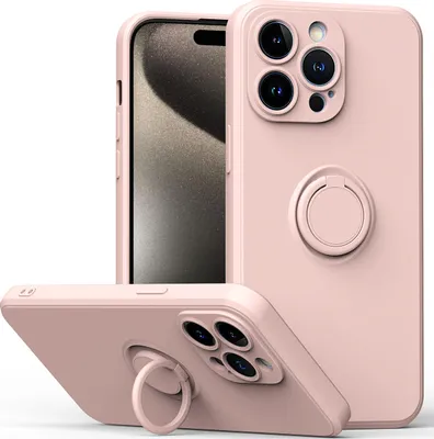 Produktbild von iPhone 15 Pro Handyhülle, Ring Halter Ständer Kratzfeste Weiche Silikon schutzhülle für iPhone 15 Pro Pink