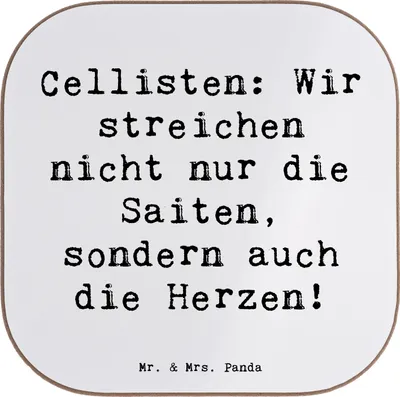 Produktbild von Mr. & Mrs. Panda Untersetzer für Gläser Spruch Cello Herz - Weiß - Geschenk, Musik, Tischschoner, Lernen, Coaster, Instrument, Streichinstrument, Klassische, Tasse, Solo