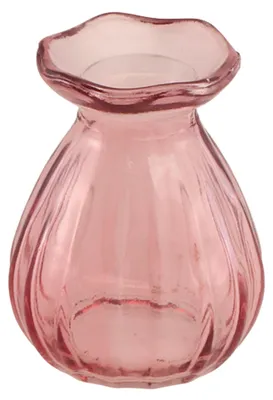 Mini Glasvase Corolle 7 x 9 cm in Rosa, kleine Blumenvase mit gewelltem Rand für Tisch-Deko.