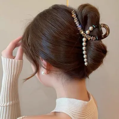 Produktbild von 3 Perlen-Haarspangen für Damen, große Krallenclips mit Kristallen als Set für Frauen und Mädchen