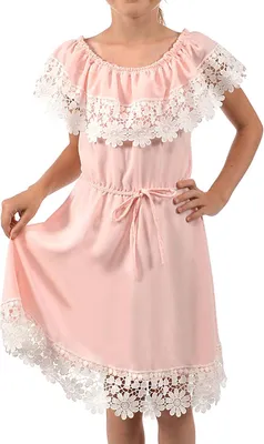 Produktbild von KMISSO Mädchen Kleid Schulterfrei mit Spitze Rosa 104