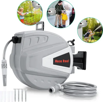 Produktbild von SWANEW Schlauchtrommel Schlauchaufroller Wand-Schlauchbox mit 3/4" Zoll Wandhalterung 20m mit 9 Schlauchdüsenmuster Garten Schlauch