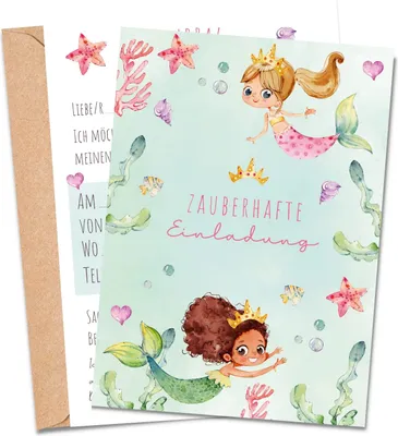 Produktbild von MeinBaby123® 10 Einladungskarten Kindergeburtstag inkl. Umschläge | Meerjungfrau