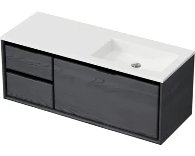 Produktbild von Sanox Badmöbel-Set Loft BxHxT 120,5 x 47 x 45,5 cm Frontfarbe black oak mit Waschtisch Mineralguss weiß Griff chrom 8475