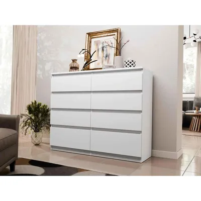 Obrázek produktu pro Komoda ARIA II včetně 8 zásuvek 120 cm komoda z dřevotřískové desky příborník do obývacího pokoje předsíně, barva: bílá