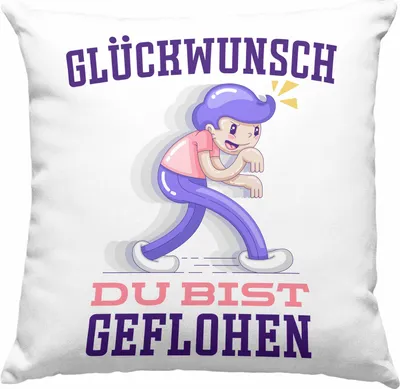 Produktbild von Trendation - Glückwunsch Du Bist Geflohen Deko-Kissen mit Füllung 40x40 Jobwechsel Abschied Abschiedsgeschenk Lustiger Spruch (Blau)