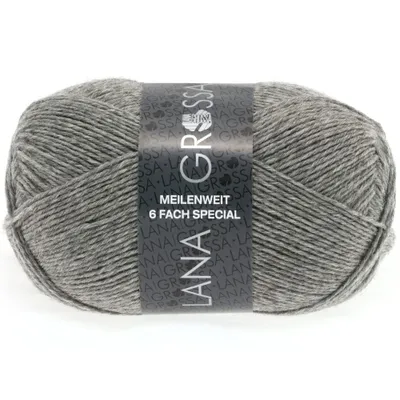 A ball of grey yarn with a label.