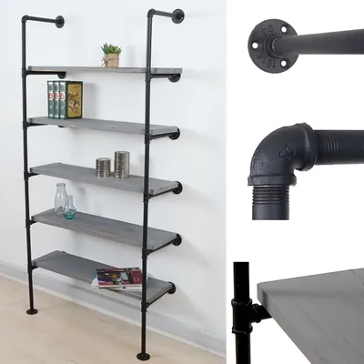 Immagine prodotto di Scaffale in piedi HWC-C45, scaffale da soggiorno, scaffale per libreria, design industriale in legno e metallo, 165x80x28cm ~ grigio