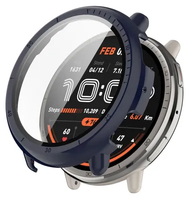 Produktbild von Für Amazfit Active 2 Kunststoff PC Smart Hülle Case + Tempered H9 Hart Glas Dunkelblau
