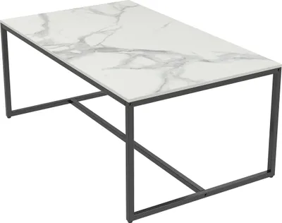 Zdjęcie produktu dla WISFOR stolik kawowy 100x60x43cm marmurowy stolik sofy stolik boczny prostokątny stolik kawowy z metalową ramą, Bentley White