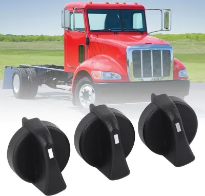 Immagine prodotto di manopola di controllo del riscaldatore AC a 3 pezzi 121-0001-000 Sostituzione per Peterbilt 330 335 357 367 375 378 379 384 386 387 Nero