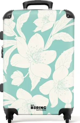 Produktbild von NoBoringSuitcases.com® Großer Koffer - Türkis mit weißen Blumen - Kombinationsschloss TSA - Hartschalen Trolley 4 Rollen - 72 liter - Reisekoffer - 66 cmKoffer Mittelgroß 67x43x25 cm, 72L,