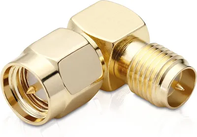 Produktbild von Winkel-Adapter 90° RP-SMA (mit Pin) auf SMA (mit Pin)