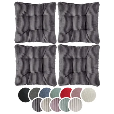 Produktbild von sleepling - 4er Set Stuhlkissen, Sitzkissen, Cord Optik, weicher Möbelstoff, 38 x 38 cm, 7 cm, dunkelgrau