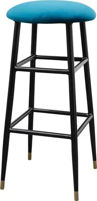 Produktbild von Casa Padrino Luxus Barhocker Blau / Schwarz Ø 37 x H. 76 cm - Barstuhl mit Samtstoff
