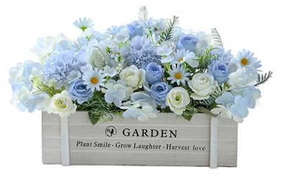 Kunstblumenarrangement in Holztopf, blau, 1 Stück