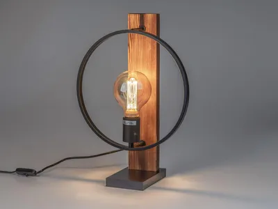 Produktbild von formano Tischlampe Industrial Metall Holz Design Lampe Kreis 42 cm mit E27