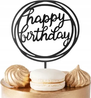 Zdjęcie produktu dla Topper Na Tort Heppy Birthday Czarny Okrągły Na Imprezę Urodzinową