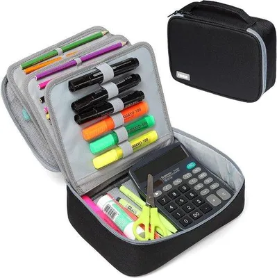 Produktbild von Famanu Etui mit Doppelreißverschluss - Große Kapazität - Für Buntstifte, Stifte und mehr - Schwarz