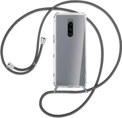 Produktbild von Handykette Backcover-Schutzhülle mit Band (Metall silberfarben) für Sony Xperia 1 - dunkelgrau