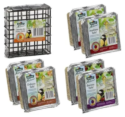 Zdjęcie produktu dla Dehner Natura Premium karma dla dzikich ptaków, mieszanka batonów z jagodami / orzeszkami ziemnymi / owadami, z dozownikiem, całoroczna karma o wysokiej zawartości białka / energii, wysokiej jakości karma dla dzikich ptaków, 6 x 300 g