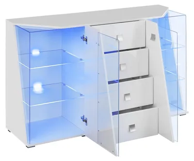 Image de Commode de luxe Blanc 2x Vitrine Salon Set Bois Moderne Meubles