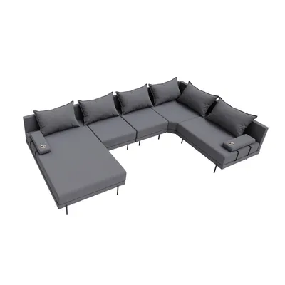 Produktbild von TRADA Gartenecksofa Bahama XL Dunkelgrau Rechts 370x175 cm Gartenmöbel set Wasserabweisend Stoff