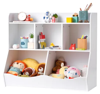 Immagine prodotto di VEVOR scomparto in legno per bambini, organizzatore per giocattoli con libreria, 89 x 40 x 76 cm Armadio per giocattoli a 5 scomparti, scaffale per libri e giocattoli per la camera dei bambini, la stanza dei giochi